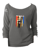 God * Country * K9, German Shepherd, Ladies cut-away neckline sweatshirt