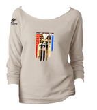 God * Country * K9, German Shepherd, Ladies cut-away neckline sweatshirt